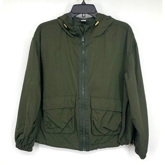 Old Navy Active Windbreaker Jacket Green Hooded Zip Front Utility - Picture 1 of 10